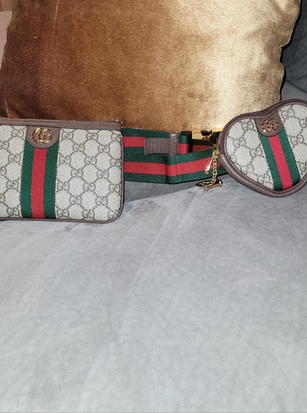 New Authentic Gucci Ophedia Heart Utility Coated Canvas Belt Bag.